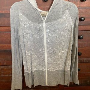 Evy’s Tree Ava Racer Zip Up Hoodie in Cream and Gray